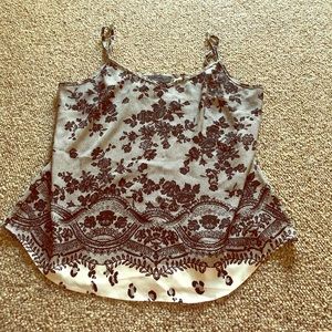 Lace print silky tank